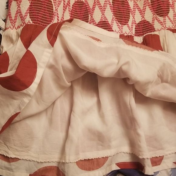 Anthropologie Maeve Polka Dot Smocked Mini Dress Cream/Rust NWOT Sz. XS - Picture 5 of 9